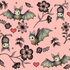 Bats Hearts Pink (Cotton)