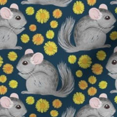 Chinchillas & Daffodils (Cotton)