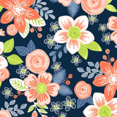 Coral Floral on Navy