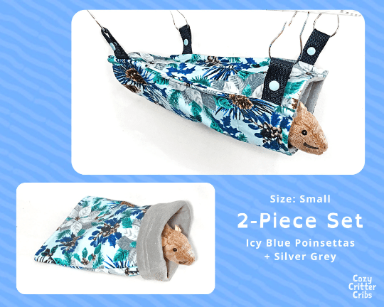 2-Piece Hammock Set: Icy Winter Poinsettias Blue (Small)