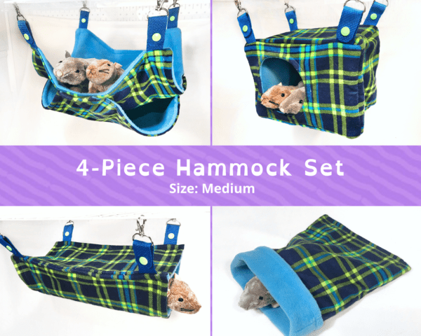 4-Piece Hammock Blue Lime Green Plaid