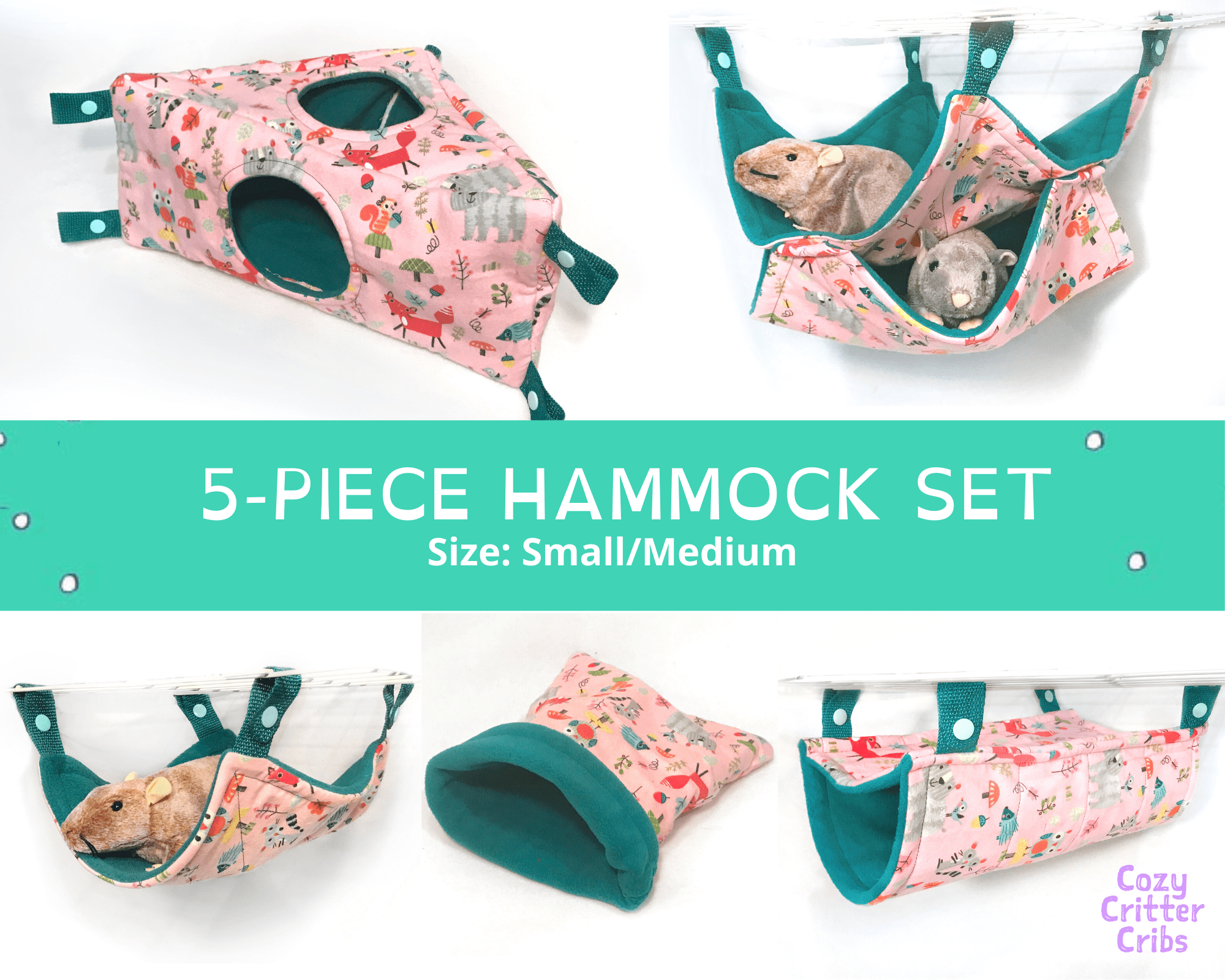 CUSTOM MADE 4 piece hammock set  for rats ferrets and other small pets pink hearts hammock bundle cage accessories
