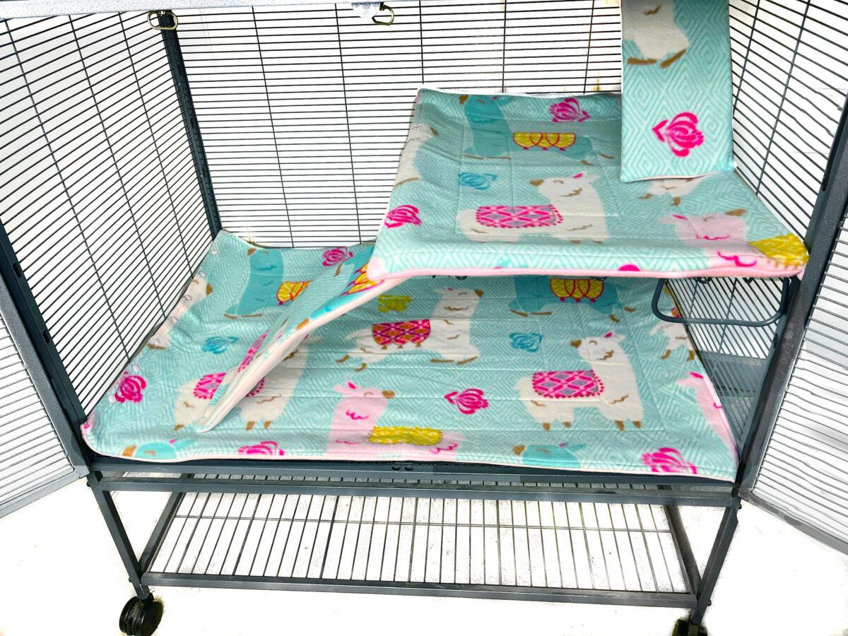 7-piece Cage Liner Set Midwest Double Critter/Ferret Nation "Llamas Aqua" (premade) - Image 3