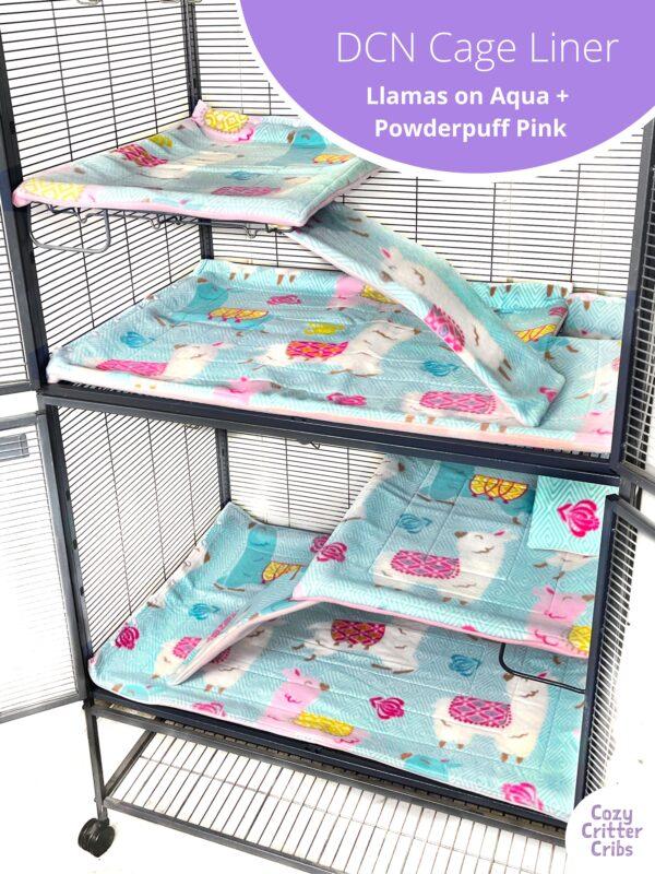 7-piece Cage Liner Set Midwest Double Critter/Ferret Nation "Llamas Aqua" (premade)