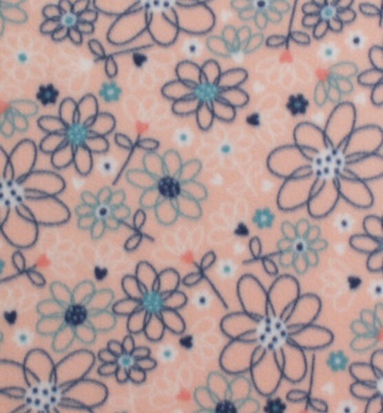 Sketched Floral on Pink Fleece