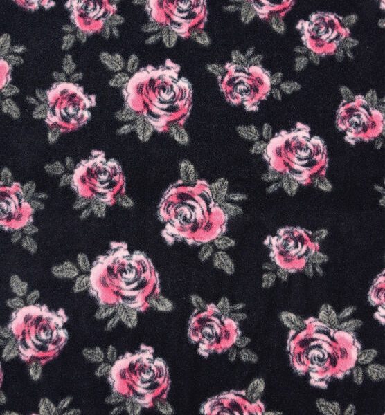 Watercolor Pink Roses on Black Fleece
